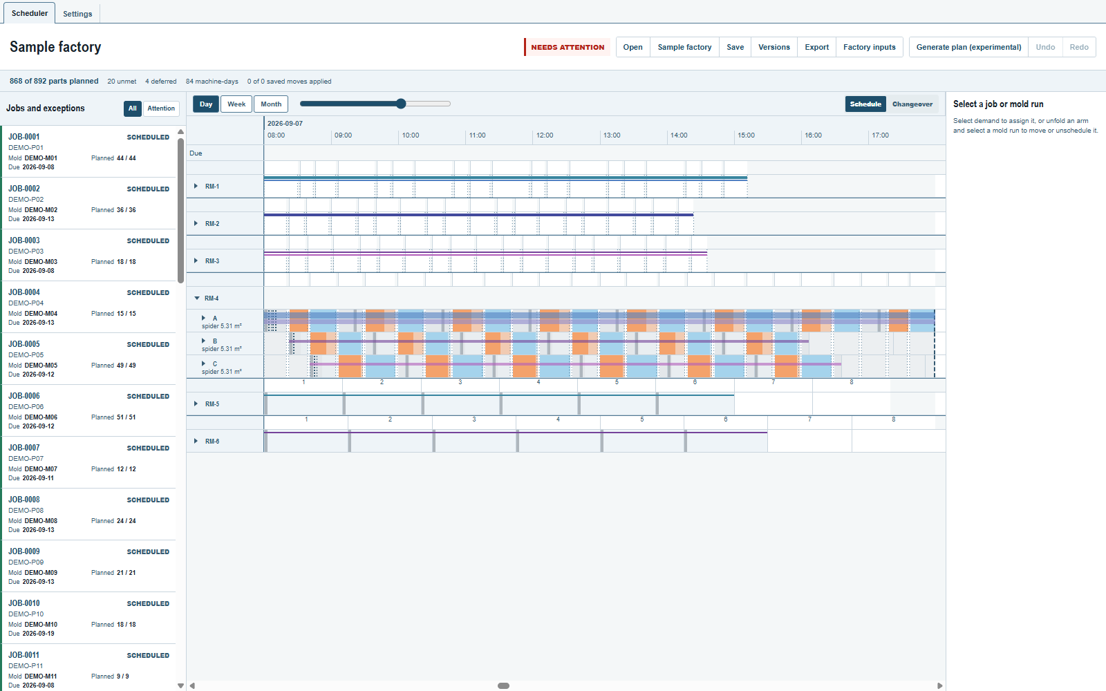 Day on September 7 with RM-4 unfolded: each arm's cycles have their own positions on the clock.