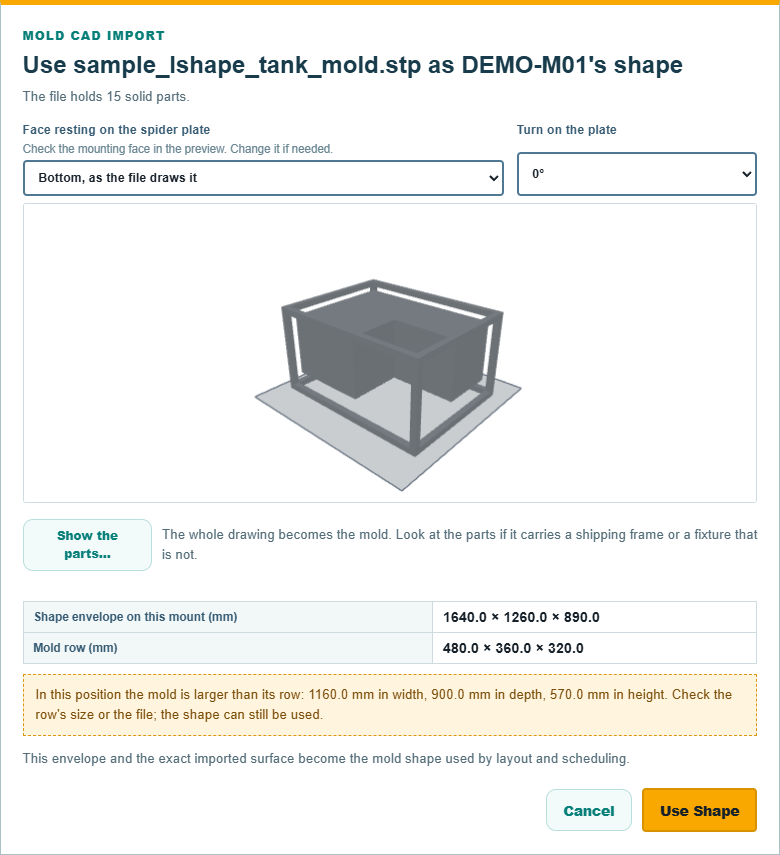 Reviewing the mounting face, quarter turn and parts before Use Shape