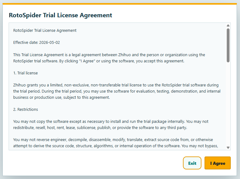 The trial licence agreement on the first start