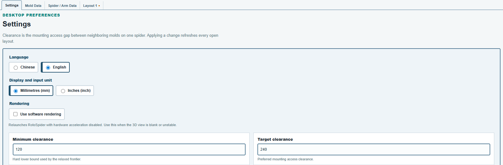 The Settings tab