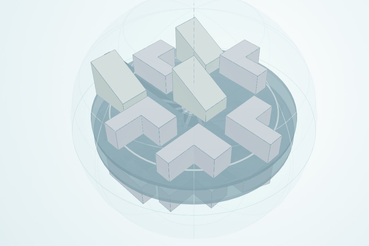 A spider loaded with nine molds, L shapes and slopes, in the web app's 3D view